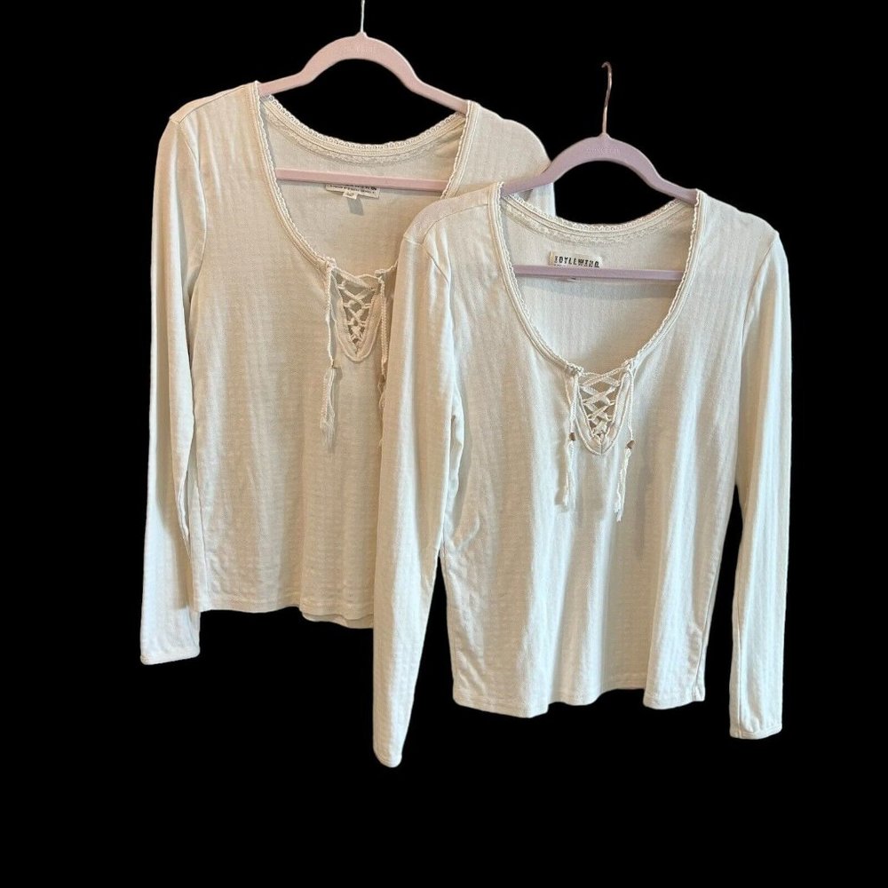 Idyllwind By Miranda Lambert Country Road Beige Lace-up Tops  Lot of 2